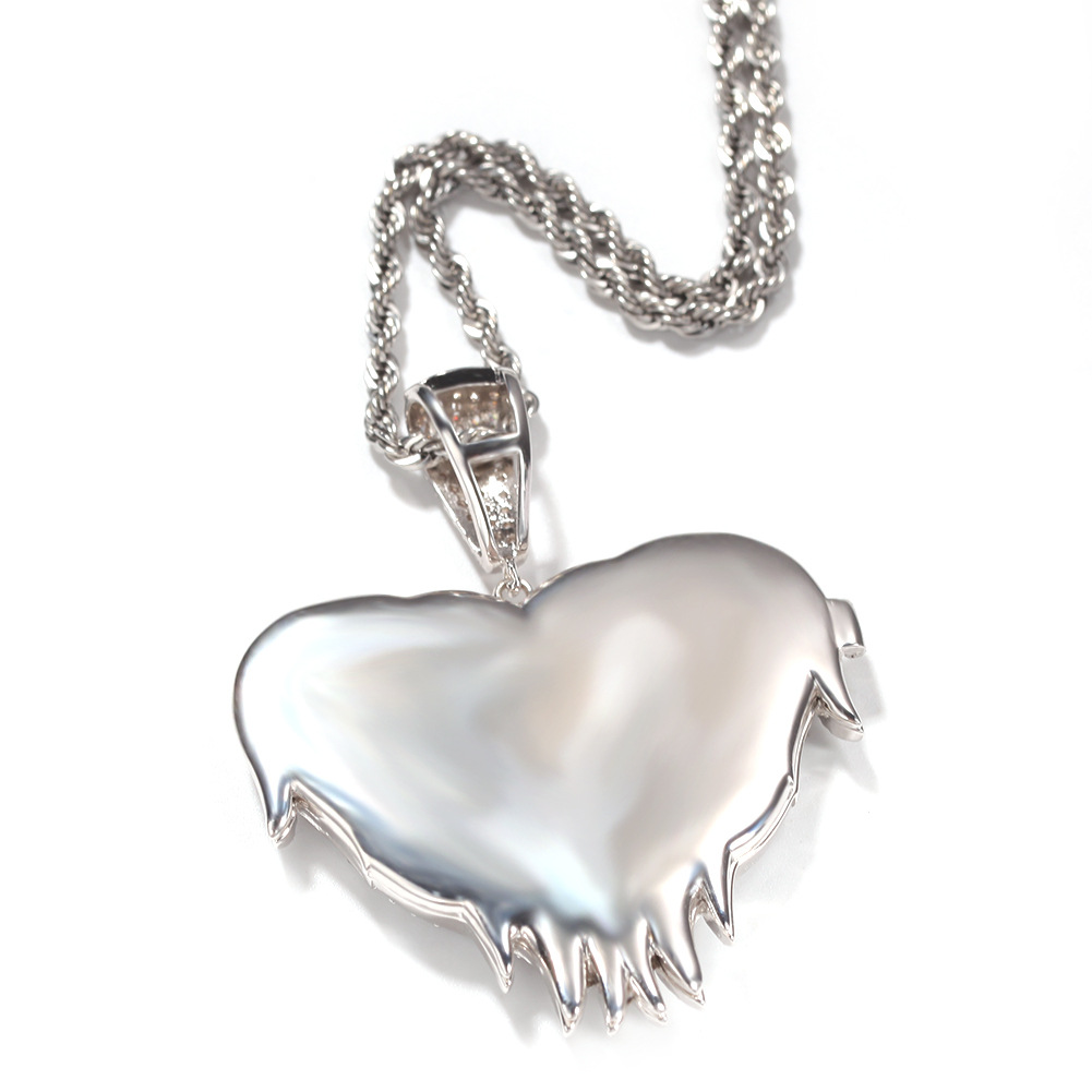 Custom Photo Love Heart Pendant Necklace Bling Cubic Zirconia Hip Hop 18K Gold Plated Personalized DIY Picture Wolf Tide Jewelry Bijoux Gifts for Coup