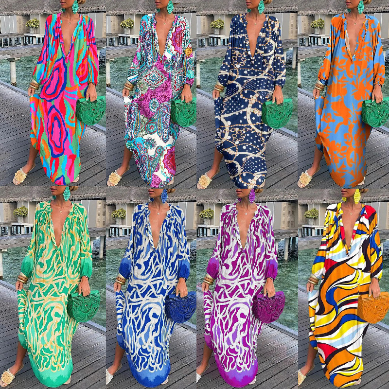 Casual Dresses Spring Elegant Floral Print Long Party Dress Vintage Ladies Women V Neck Loose Dress, Green
Casual Dresses Spring Elegant Floral Print Long Party Dress Vintage Ladies Women V Neck Loose Dress, Green