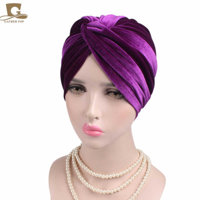 New velvet elastic scarf cap cross twist cap chemotherapy cap Women's hat