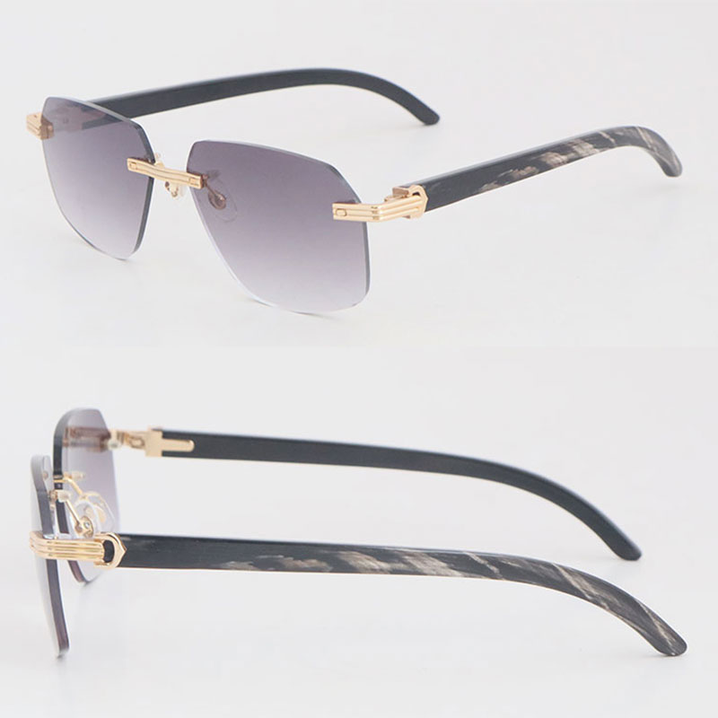 Sunglasses Women Rimless Original Marbled Black Buffalo Horn Fashion Sunglasses Frames designer Rimless Sun Glasses Men Luxury Size 60-20-145MM