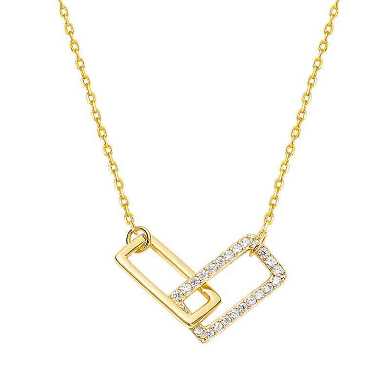 s Fashion Crysatal Pendant Golden Silver Color Square Design Women Simple Link Chain Geometric Lock Necklace 0206
