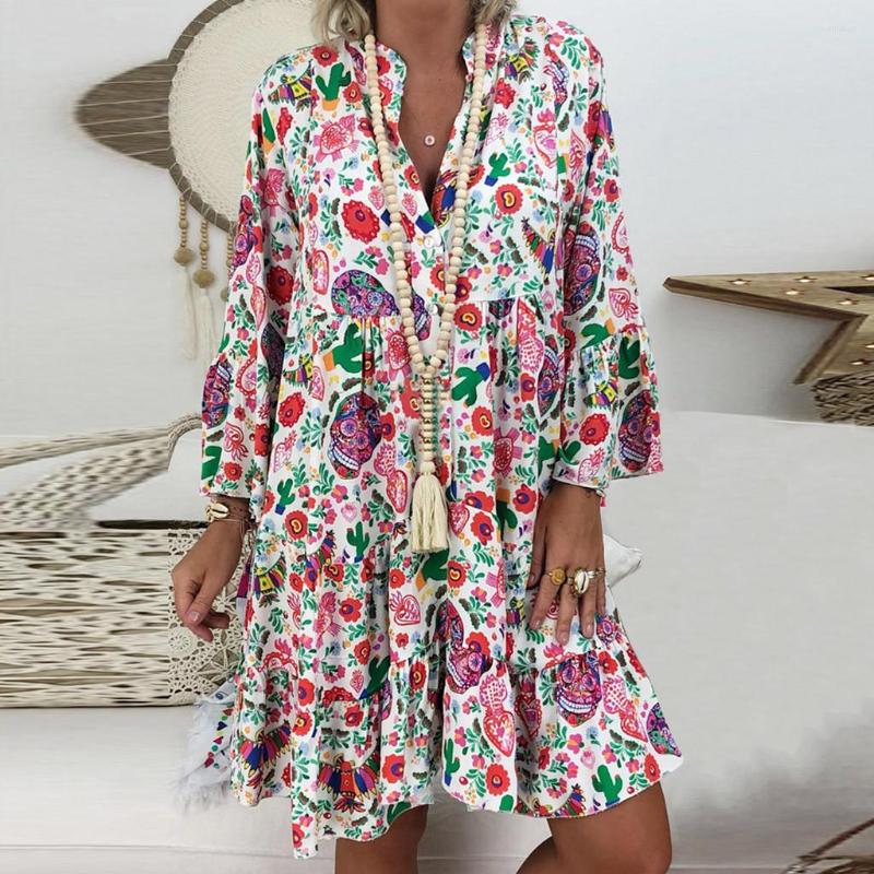 Casual Dresses Womens Bohemian Floral For Women 2023 Elegant Ladies Loose Print Long Sleeve Short Summer Boho Dress Y2k Cloth