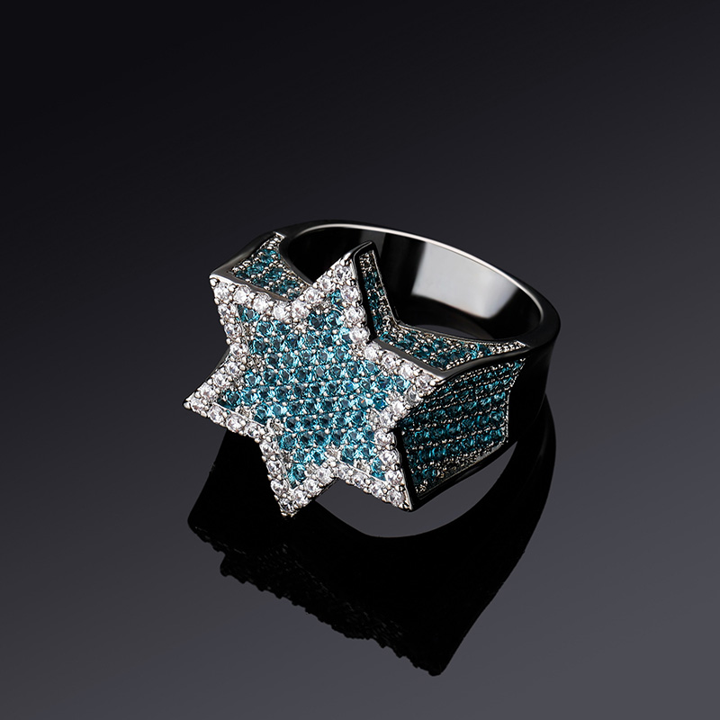 Hip Hop Mint Green Cubic Zirconia Cluster Rings TopBling Hexagon 18K Real Gold Plated Men's Finger Rap Ring