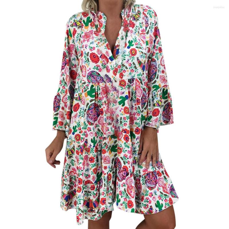 Casual Dresses Womens Bohemian Floral For Women 2023 Elegant Ladies Loose Print Long Sleeve Short Summer Boho Dress Y2k Cloth