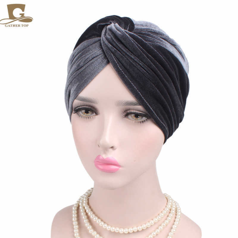 New velvet elastic scarf cap cross twist cap chemotherapy cap Women's hat