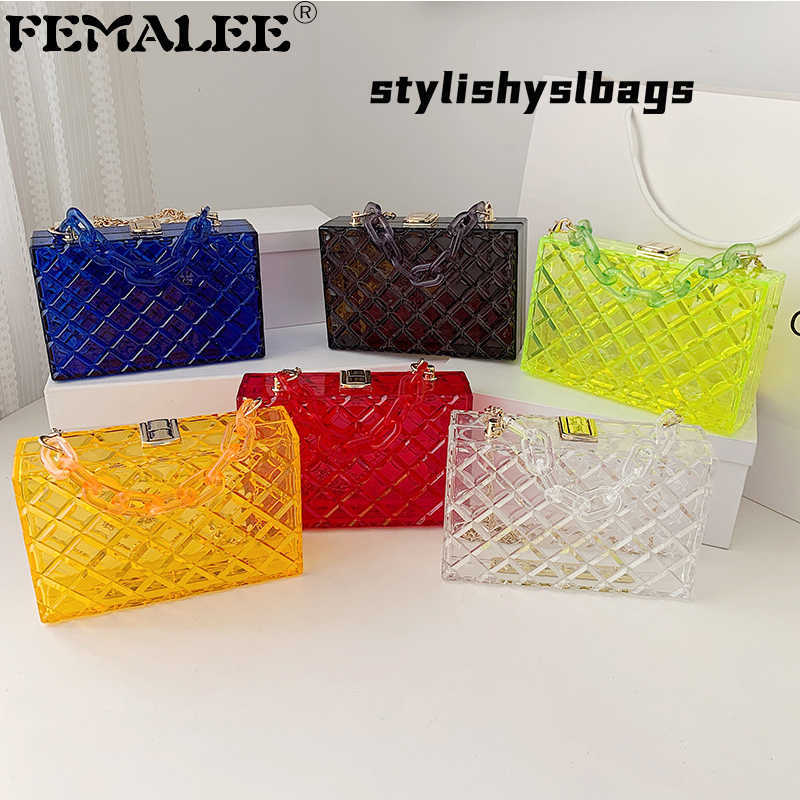 Totes Acrylic Chain Transparent Box Jelly Handbags Clear PVC Women Mini Shoulder Bolsas 2021 Trendy Lattice Evening Crossbody Tote Sac 020823H, Green 
Totes Acrylic Chain Transparent Box Jelly Handbags Clear PVC Women Mini Shoulder Bolsas 2021 Trendy Lattice Evening Crossbody Tote Sac 020823H, Green