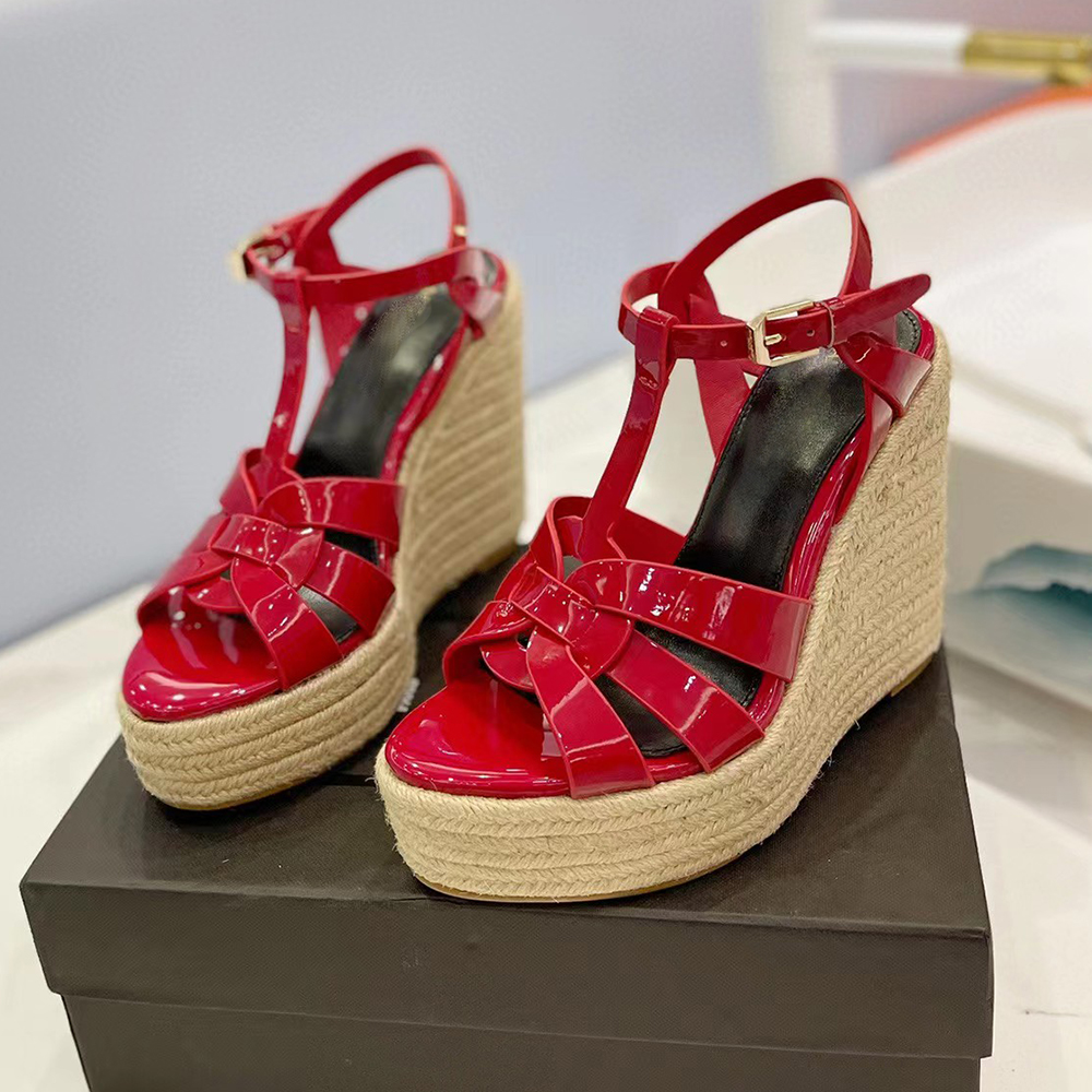 Hemp rope slope heel sandals platform Straw woven wedge ankle strap chunky heels block Heel Patent Leather Red wedding shoes dress shoe Women Luxury Designers Sandal
Hemp rope slope heel sandals platform Straw woven wedge ankle strap chunky heels block Heel Patent Leather Red wedding shoes dress shoe Women Luxury Designers Sandal