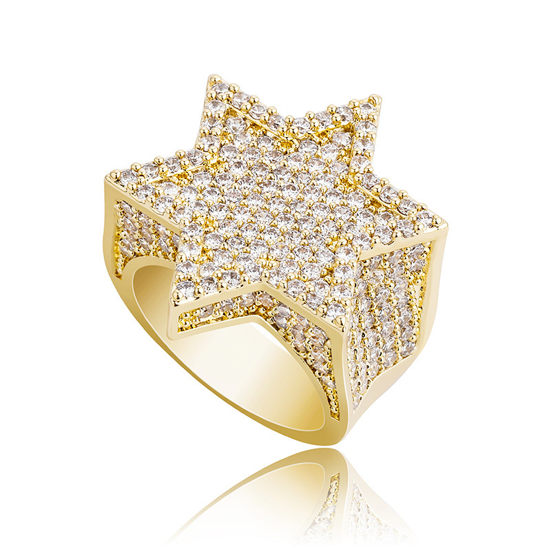 Hip Hop Mint Green Cubic Zirconia Cluster Rings TopBling Hexagon 18K Real Gold Plated Men's Finger Rap Ring