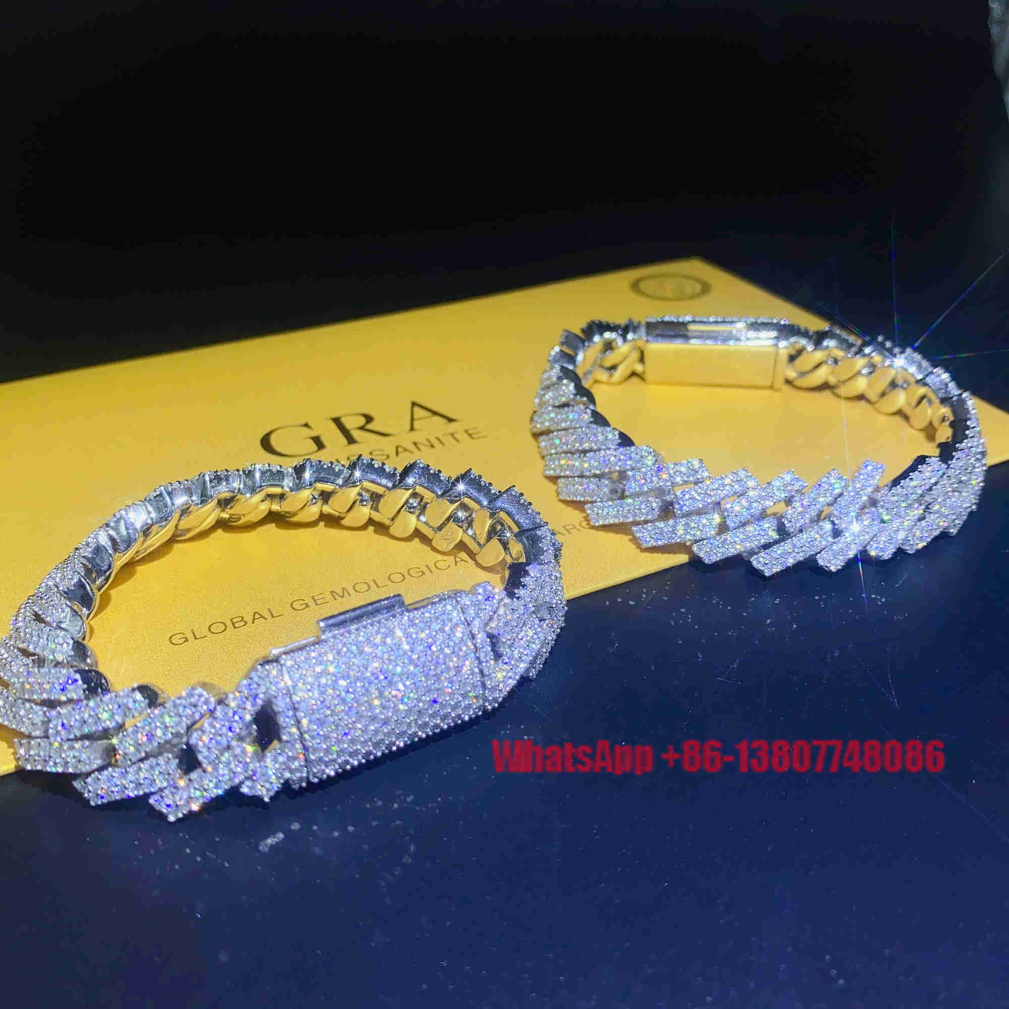 15mm Wide Vvs Moissanite Diamond Hip Hop Iced Out White Gold Cuban Bracelet