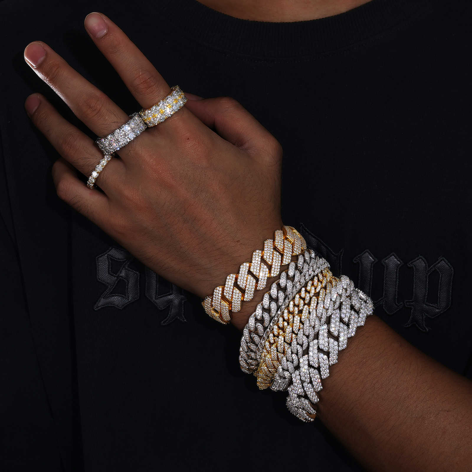 Charm Bracelets 8mm-25mm Pass Dia Tester Sterg Sier Full Vvs Moissanite Iced Out Cuban k Anklet Bangle Bracelet for Men Women