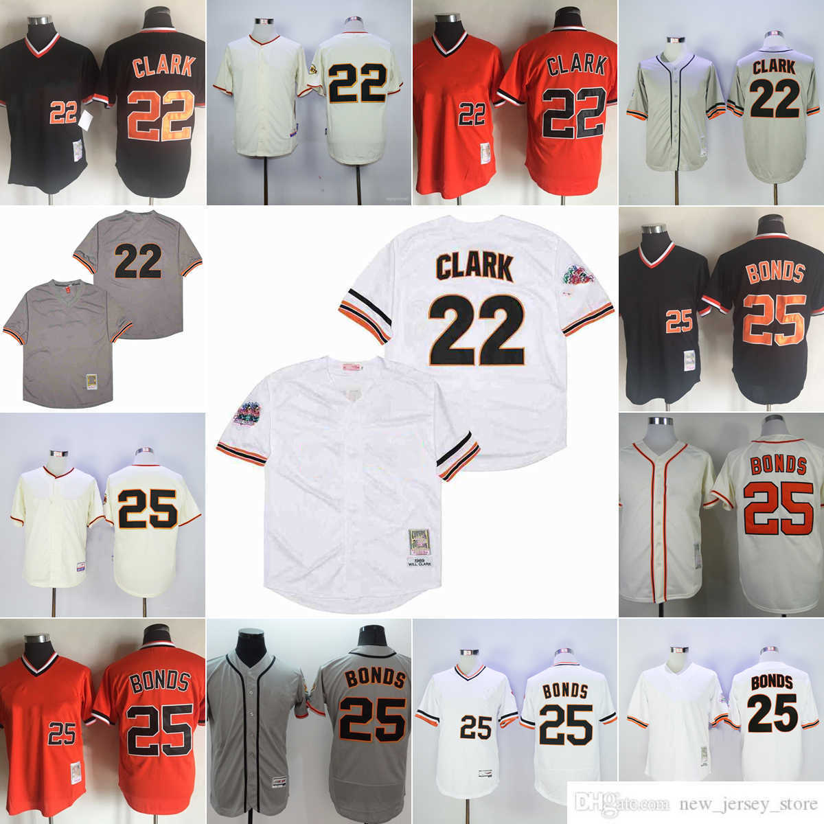 Movie Vintage 22 Will Clark Baseball Jerseys Stitched 25 Barry Bonds 47 Johnny Cueto 43 Dave Dravecky 1989 White Gray Orange Black Pullover