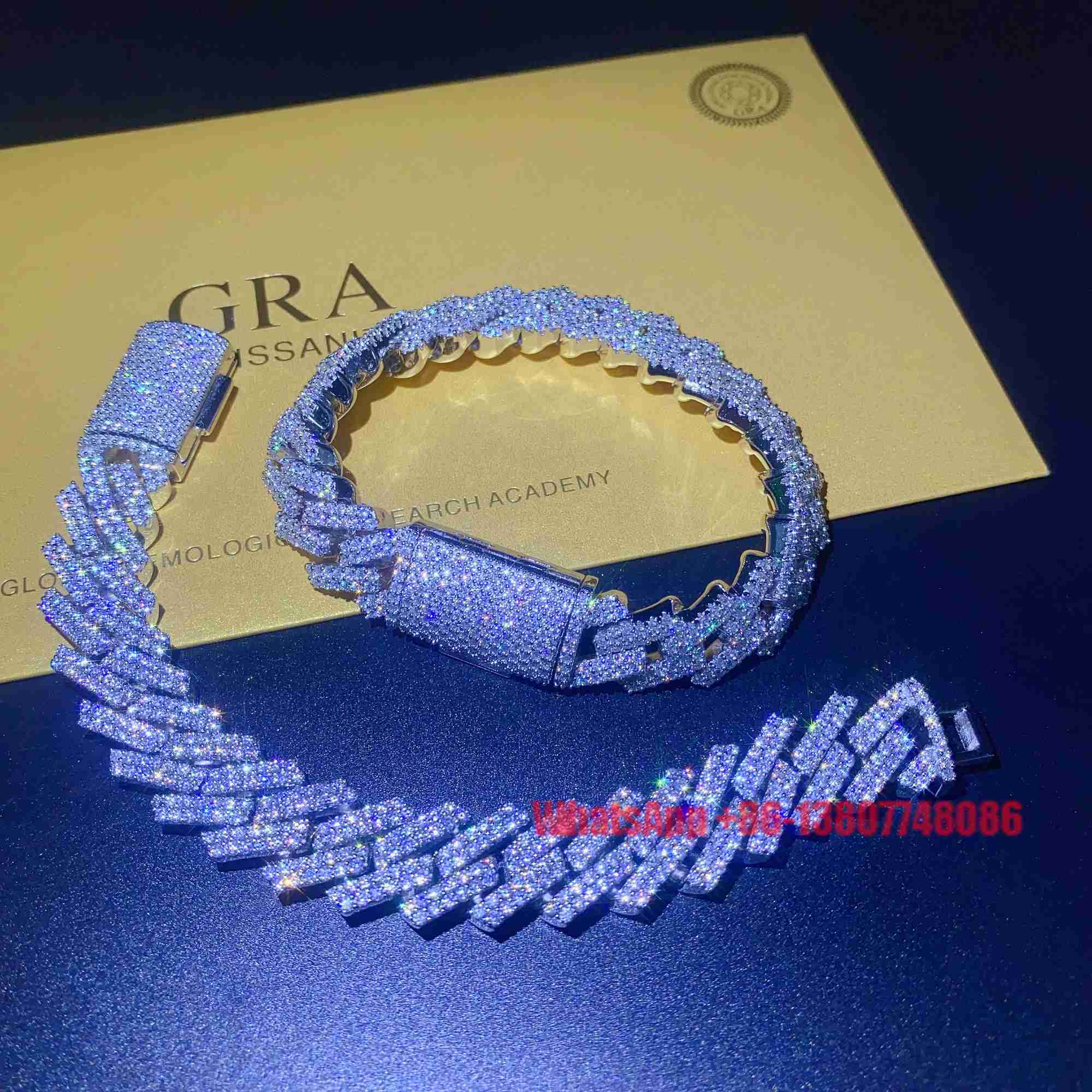 15mm Wide Vvs Moissanite Diamond Hip Hop Iced Out White Gold Cuban Bracelet