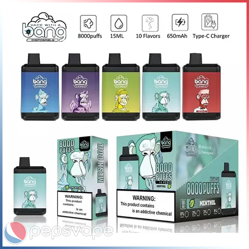 Original Bang King 8000 Puffs E Cigarette Disposable Rechargeable Vape Pen Device 650mah 15ml Cartridges pod Mesh Coil Per-Filled Pod Big Puffs Vapes BC 5000
Original Bang King 8000 Puffs E Cigarette Disposable Rechargeable Vape Pen Device 650mah 15ml Cartridges pod Mesh Coil Per-Filled Pod Big Puffs Vapes BC 5000