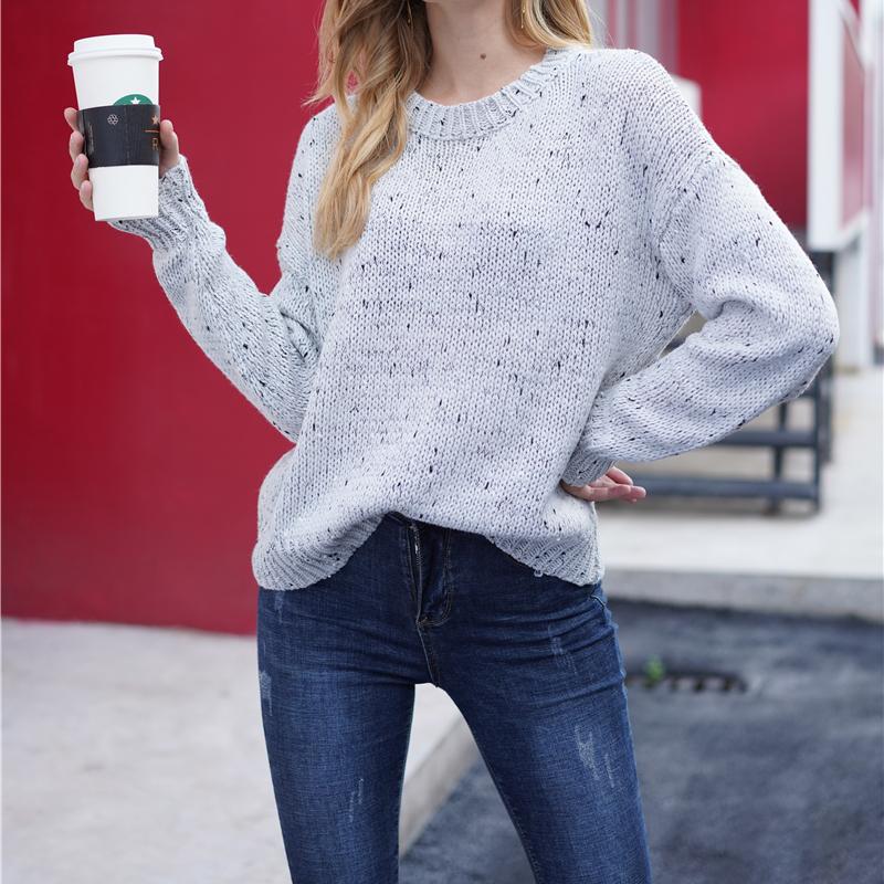 Womens Sweaters Women Grey Solid Basic Jumper O-neck Knitwear 2023 Autumn Winter For Female Long Sleeve Slim Pullover Sweater ChicWomens