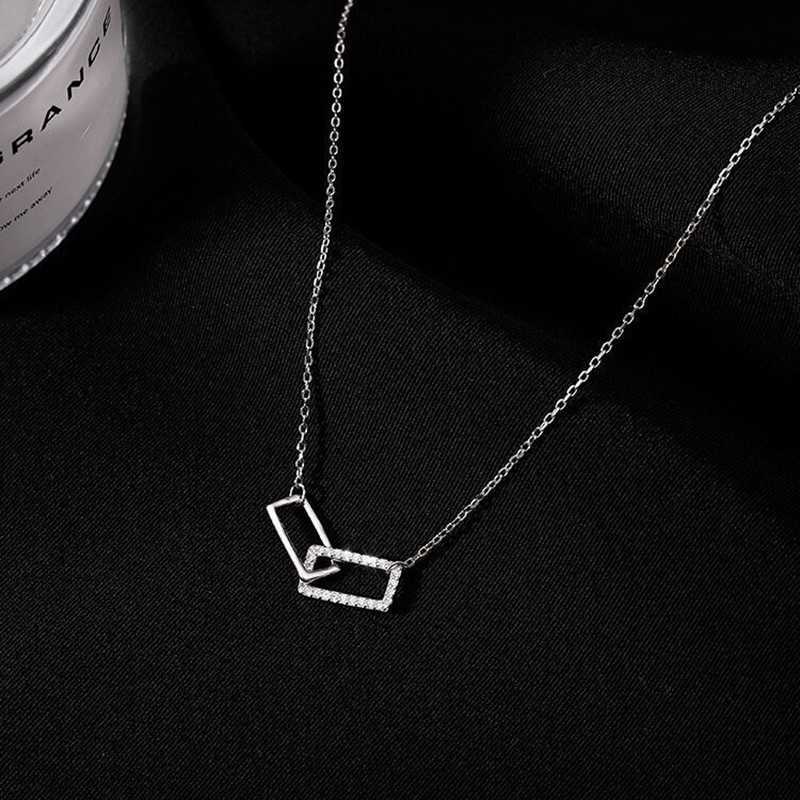 s Fashion Crysatal Pendant Golden Silver Color Square Design Women Simple Link Chain Geometric Lock Necklace 0206