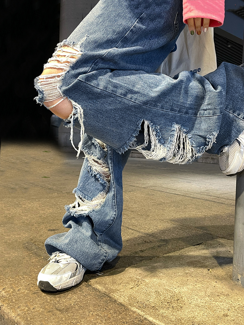 Women's Jeans REDDACHiC Beggar Style Women Ripped Mom Baggy Plus Size Straight Wide Leg Pants Korean Streetwear Loose Y2k Ladies Trouser 230206