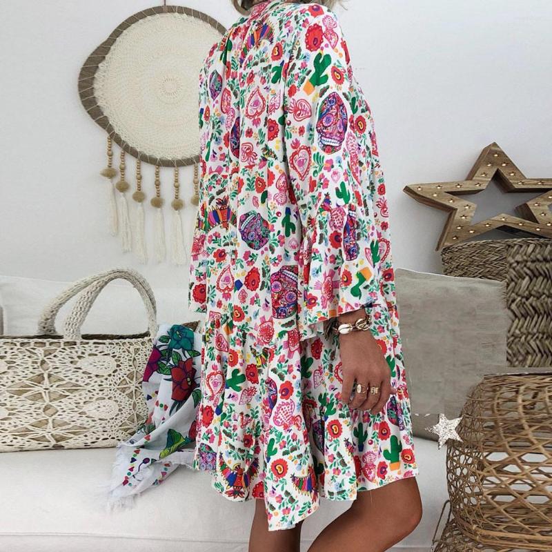 Casual Dresses Womens Bohemian Floral For Women 2023 Elegant Ladies Loose Print Long Sleeve Short Summer Boho Dress Y2k Cloth