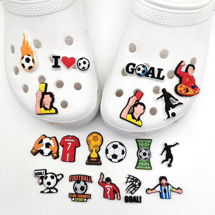 wholesale football theme clog charms soft rubber shoecharms buckle fashion shoe accessories party gift