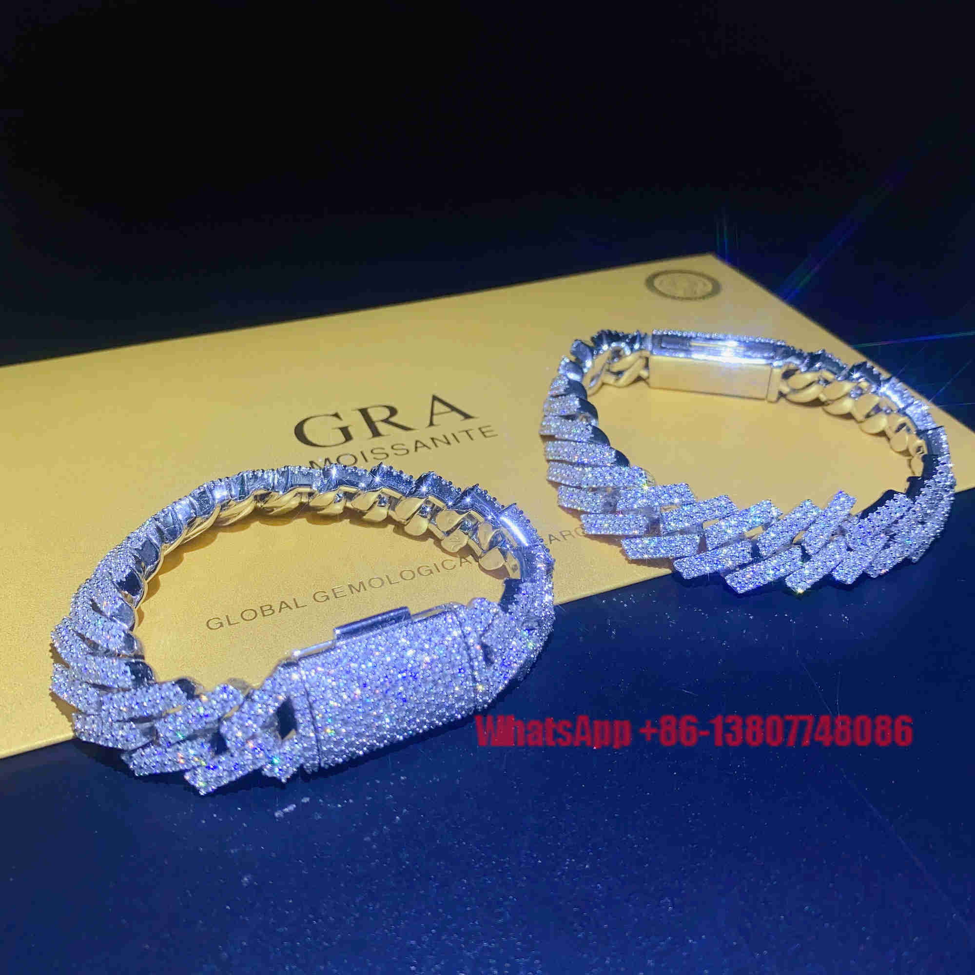 15mm Wide Vvs Moissanite Diamond Hip Hop Iced Out White Gold Cuban Bracelet