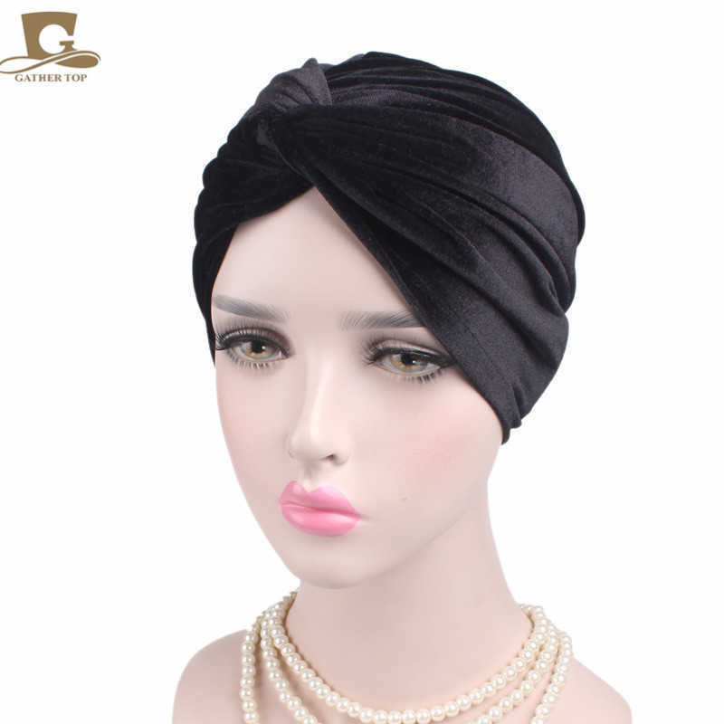 New velvet elastic scarf cap cross twist cap chemotherapy cap Women's hat