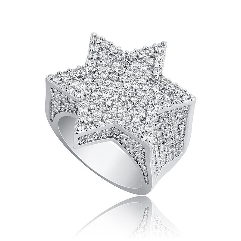 Hip Hop Mint Green Cubic Zirconia Cluster Rings TopBling Hexagon 18K Real Gold Plated Men's Finger Rap Ring