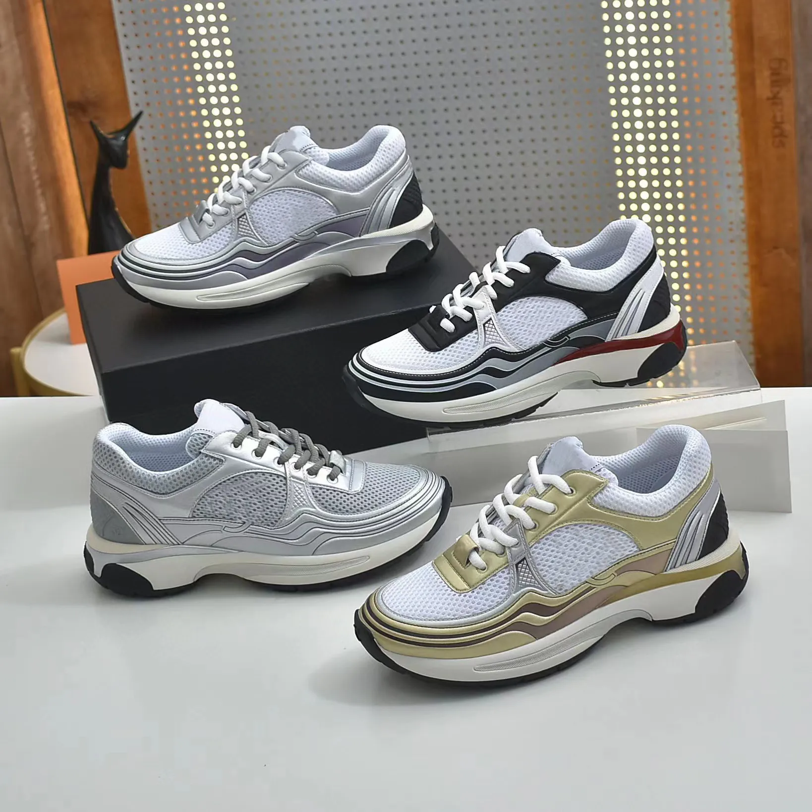 Designer Sneakers Men Shoes Vintage Suede Sneaker Fashion Women Shoe Gold Silver Platform Trainers Calfskin Leather Runner Trainer