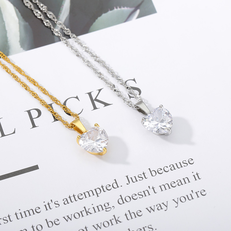 Necklaces for Women Stainless Steel Gold Zircon Chain Heart Lover Necklace Clavicle Choker Valentine Jewelry Wedding Gift