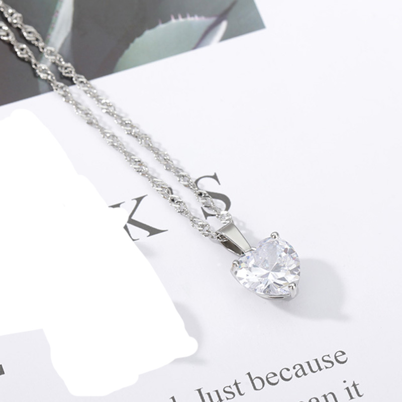 Necklaces for Women Stainless Steel Gold Zircon Chain Heart Lover Necklace Clavicle Choker Valentine Jewelry Wedding Gift