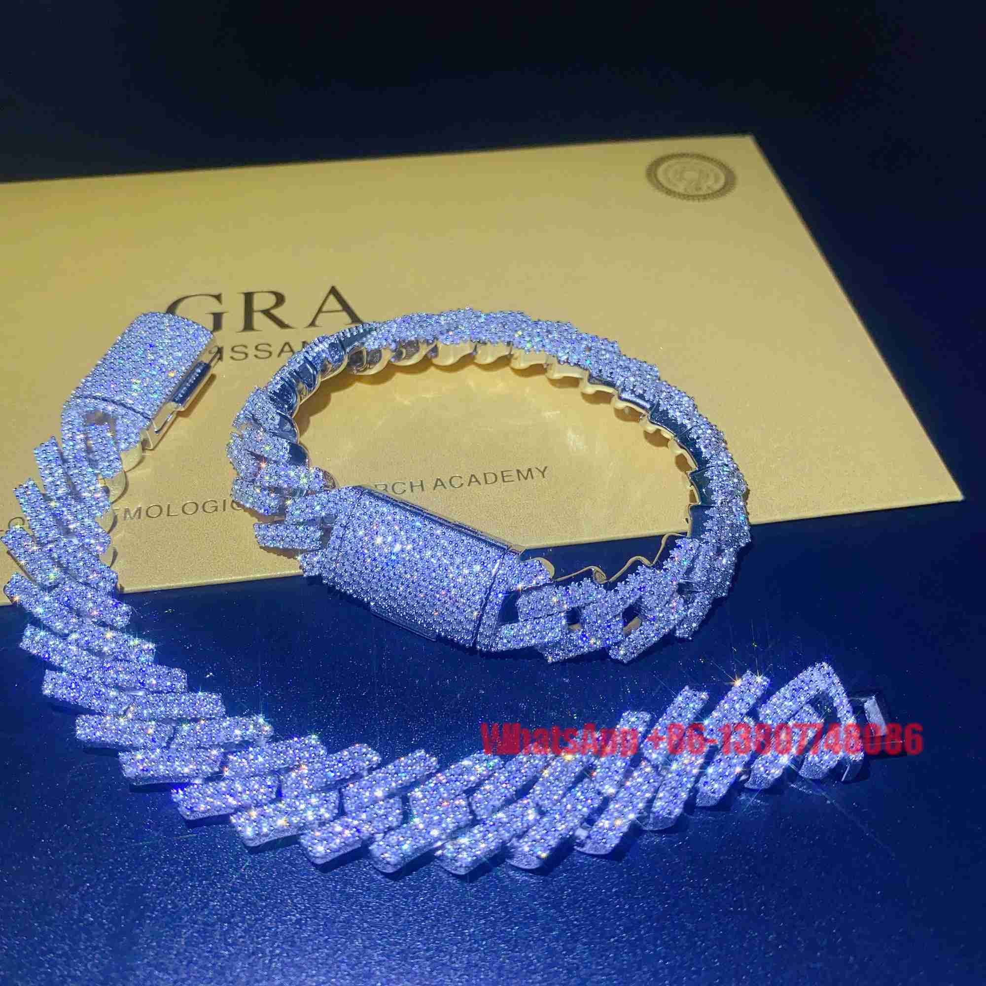 15mm Wide Vvs Moissanite Diamond Hip Hop Iced Out White Gold Cuban Bracelet