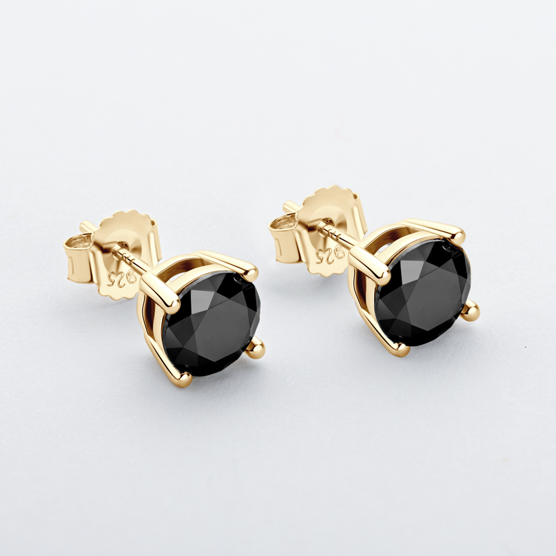 Stud IOGOU Black Stud Earrings for Men Women D Color 6.5mm Solitaire Diamond Earrings Solid 925 Sterling Silver Jewelry 230208