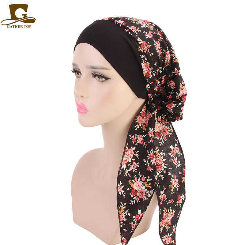 Women's elastic hair band headband cap pastoral cotton chemotherapy cap pirate cap