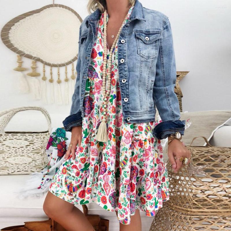 Casual Dresses Womens Bohemian Floral For Women 2023 Elegant Ladies Loose Print Long Sleeve Short Summer Boho Dress Y2k Cloth