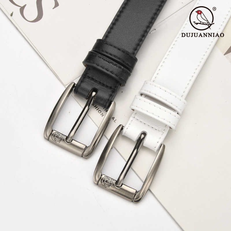 Belts New Leather Women's Belt Zinc Alloy Needle Buckle Perforated Belt Casual Jeans Simple and Versatile Student Belt G230207