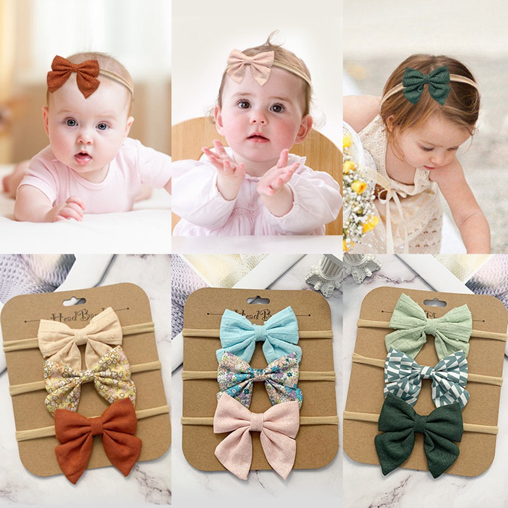 Kid Hair Accessories 3Pcs/Set Lace baby hair clip cute Flower Print Ribbon Bows Headband For Kids Girls Newborn Baby Hairband Nylon Elastic Band Headwear Hair