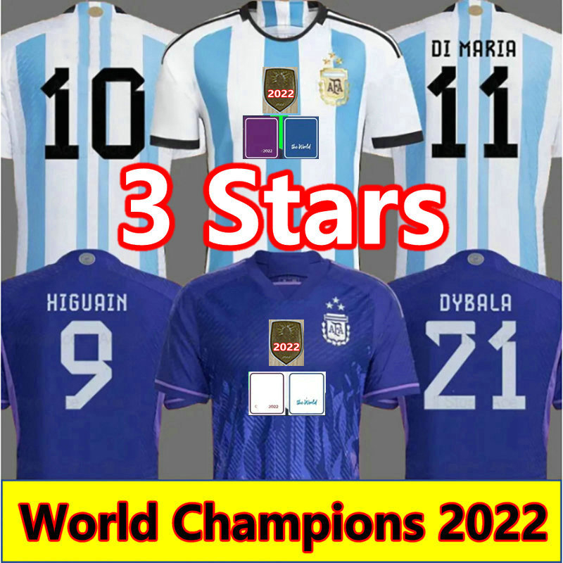 3 Stars Finial 2022 Argentina soccer Jerseys Fans player Version MAC ALLISTER DYBALA DI MARIA MARTINEZ DE PAUL J. ALVAREZ ENZO FERNANDEZ Men kids kit football shirt
