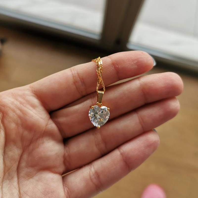 Necklaces for Women Stainless Steel Gold Zircon Chain Heart Lover Necklace Clavicle Choker Valentine Jewelry Wedding Gift