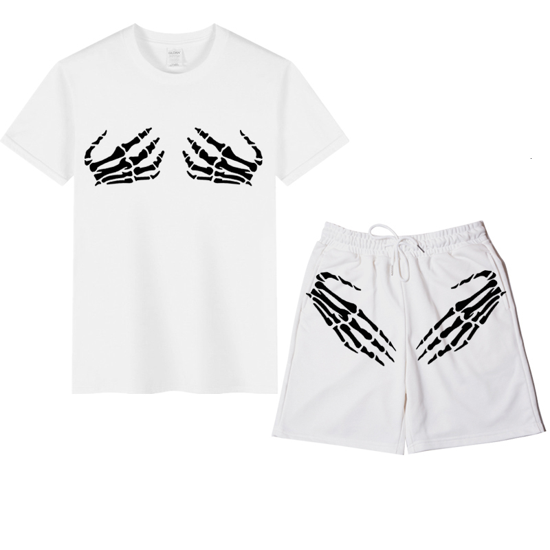 Men's Tracksuits Men Women's Halloween Fashion Punk T Shirt Shorts Suit Summer Skeleton Claws Printing Tshirts Beach Clothing 230208