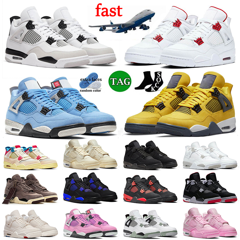 

4 Jumpman Military Black Basketball Shoes 4s Og Trainers Red Metallic University Blue Lightning Guava Ice Ow Sail Black Cat White Oreo Red Thunder Mens Women Sneakers, A29 university pink 36-47