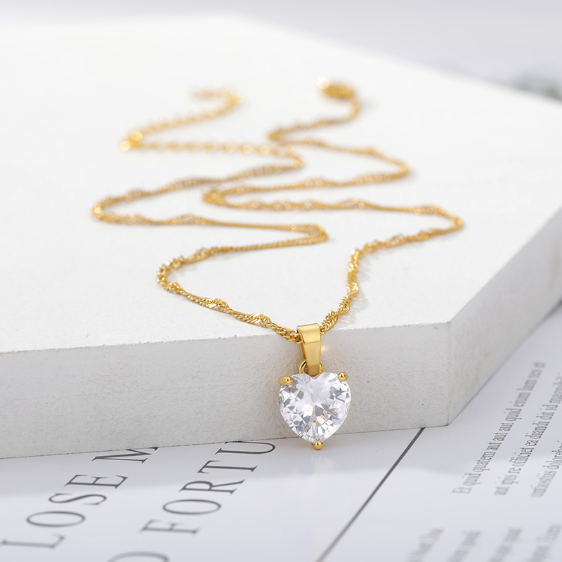 Necklaces for Women Stainless Steel Gold Zircon Chain Heart Lover Necklace Clavicle Choker Valentine Jewelry Wedding Gift