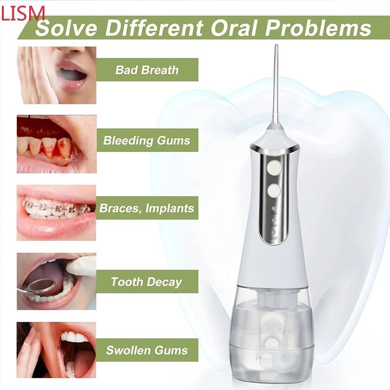 Other Oral Hygiene LISM Portable Oral Irrigator Water Flosser Dental Water Jet Tools Pick Cleaning Teeth 350ML 5 Nozzles Mouth Washing MachineFloss 23