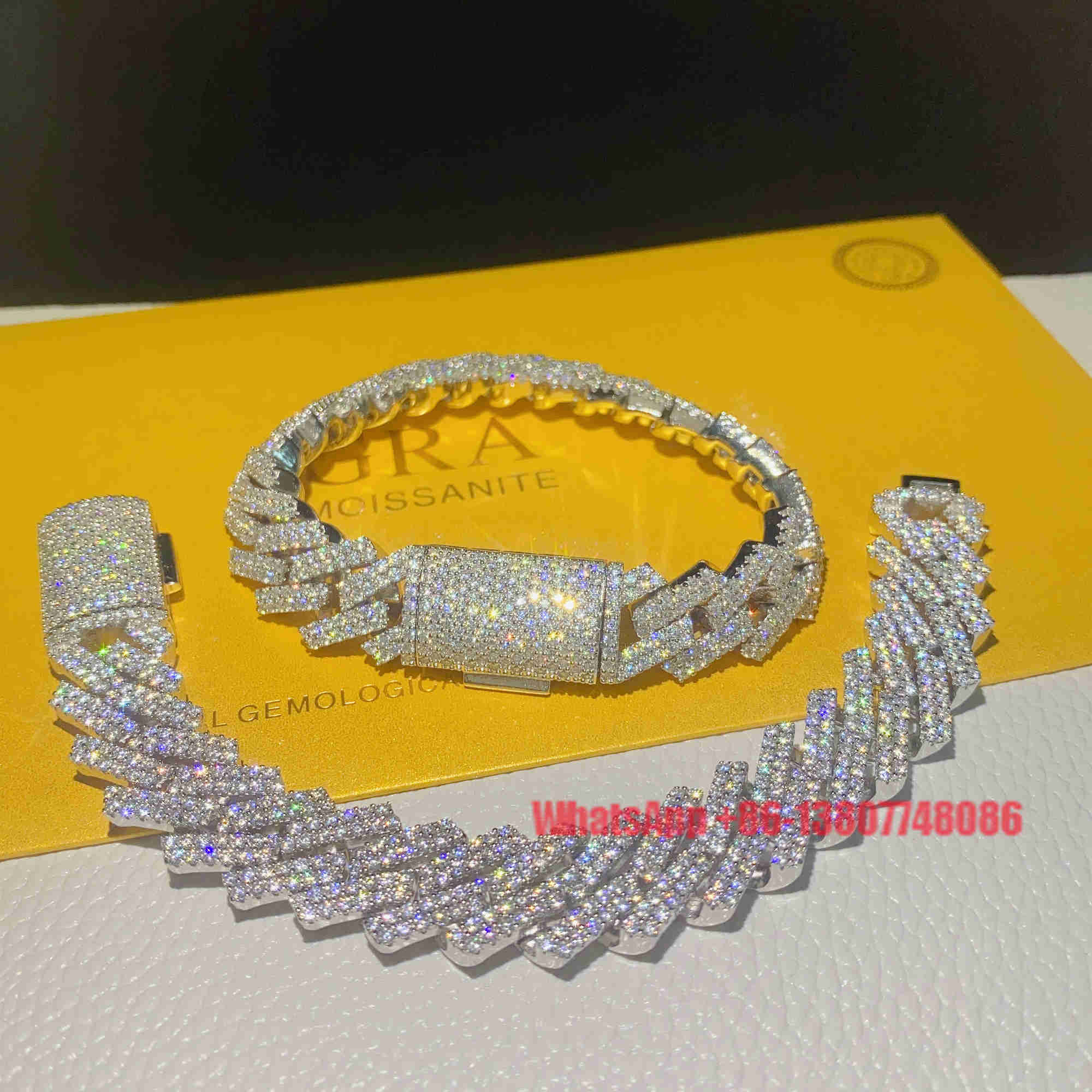 15mm Wide Vvs Moissanite Diamond Hip Hop Iced Out White Gold Cuban Bracelet