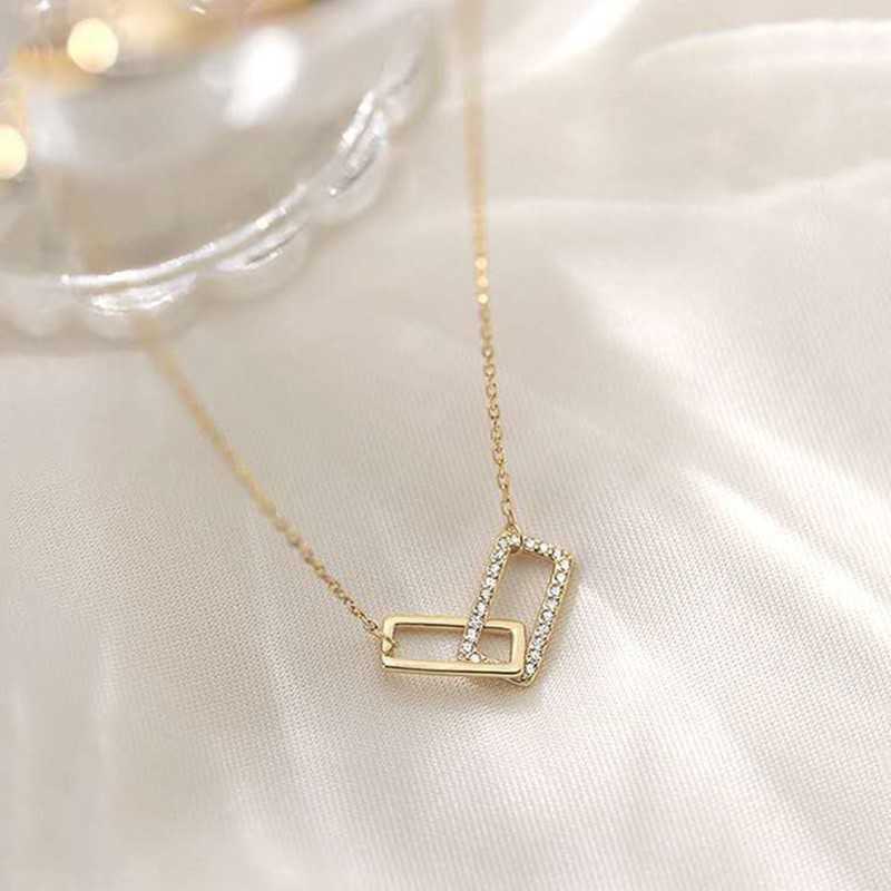 s Fashion Crysatal Pendant Golden Silver Color Square Design Women Simple Link Chain Geometric Lock Necklace 0206