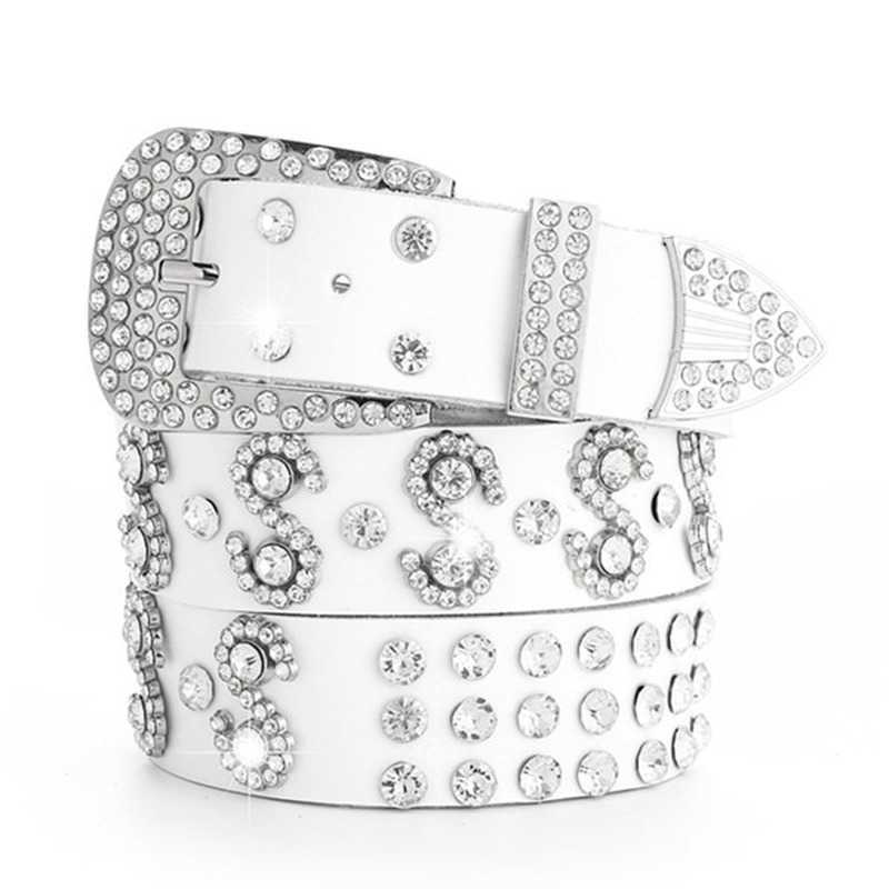 Belts 2022 Vintage Rhinestone Skull Leather Belts Wide Buckle Belt Cow Skin Strap Female Jeans Waistband women belt G230207