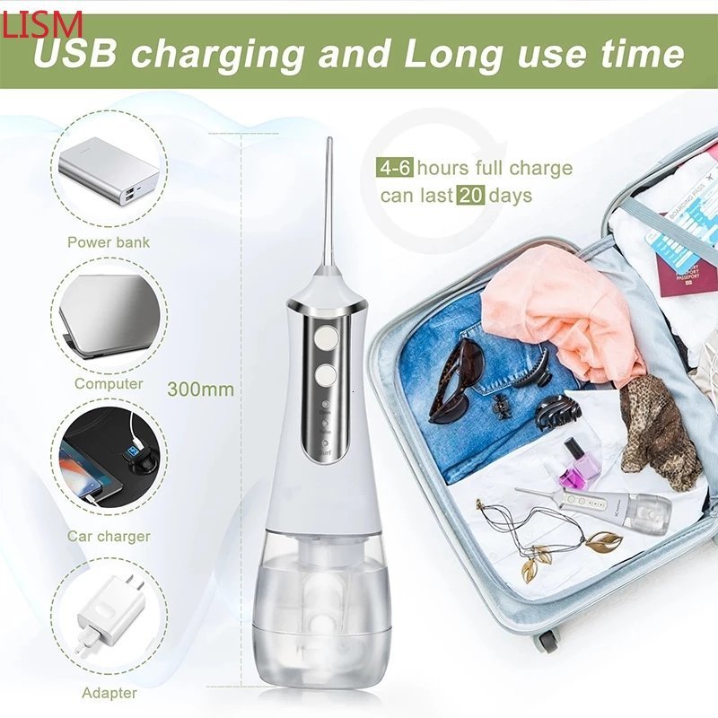 Other Oral Hygiene LISM Portable Oral Irrigator Water Flosser Dental Water Jet Tools Pick Cleaning Teeth 350ML 5 Nozzles Mouth Washing MachineFloss 23