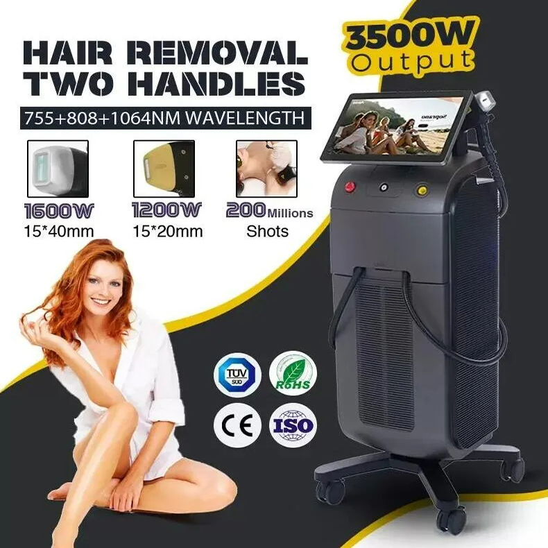 Painless 808nm Diode Laser Hair Removal Beauty Machine Triple Wavelength Diodo Lazer 755 808 1064 3500W Hairs Remove Device with 2 handles and Good Co