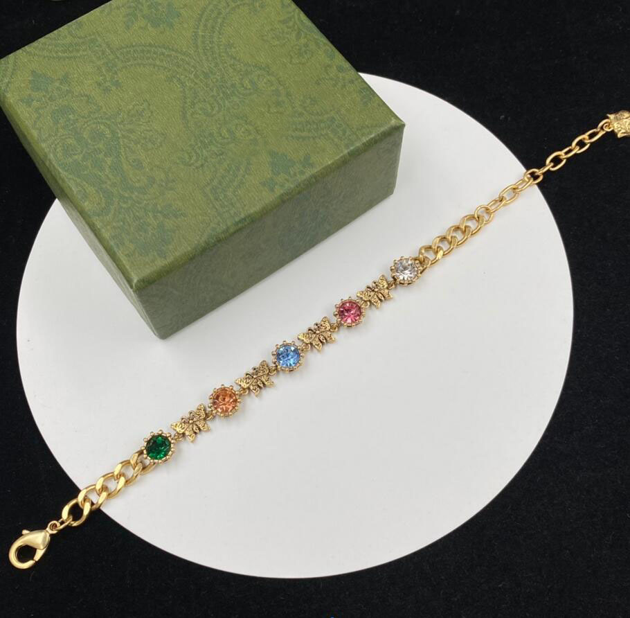 Vintage ButterflyChain Bracelet Butterfly Luxury Designer CZ Diamond Bracelet Bague for Women Wedding Party Couple Gift Jewelry With BOX