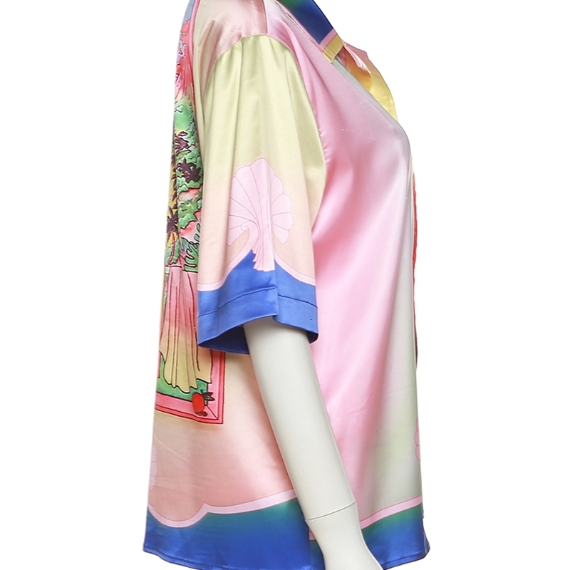 Women's Colorful Summer Print T-Shirt: Lapel Long Sleeve Loose Casual Tee For Party And Travel ()