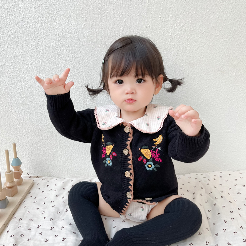 Pullover spring and autumn baby cardigan Baby Flower embroidered coats cotton yarn knitted coat 230209