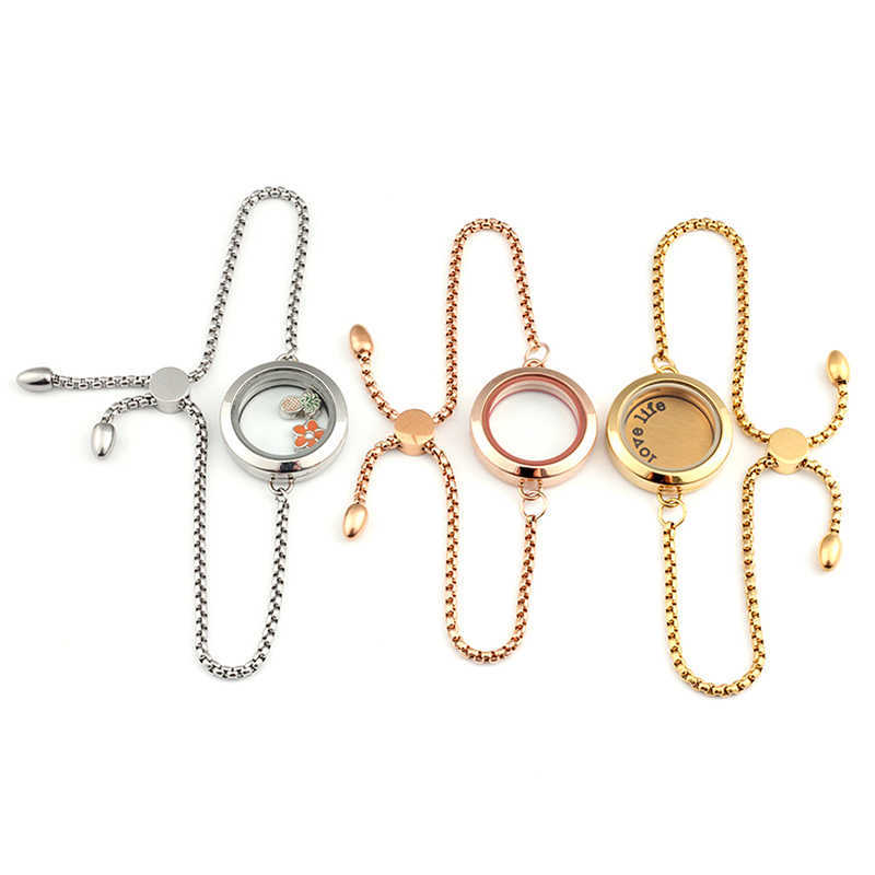 Link Chain URSJEWELRY 316L Stainless Steel 25mm 30mm Twist Locket Bracelet Floating Charm Locket Clear Glass Pendant with Adjustable Chain G230208