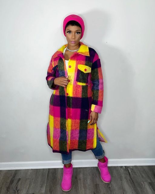 Women's Knits Tees Women Plaid Single Breasted Long Sleeve Turn-down Neck Shirt Style Long Wool and Blends Outcoat coats and jackets women 230209